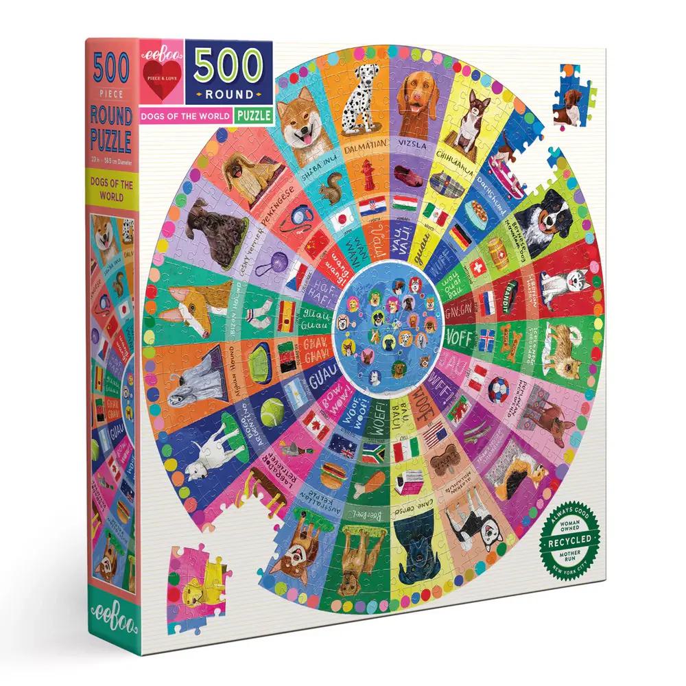 Eeboo, Puzzle, Gifts, 500 piece, Round, Dogs of the World, 891938